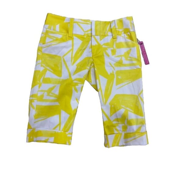 Alice & Olivia Yellow Floral Tropical Spring Bermuda Shorts Sz 0 Hawaiian Summer - Picture 1 of 9